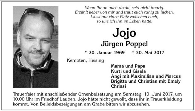 Traueranzeige Jürgen Poppel